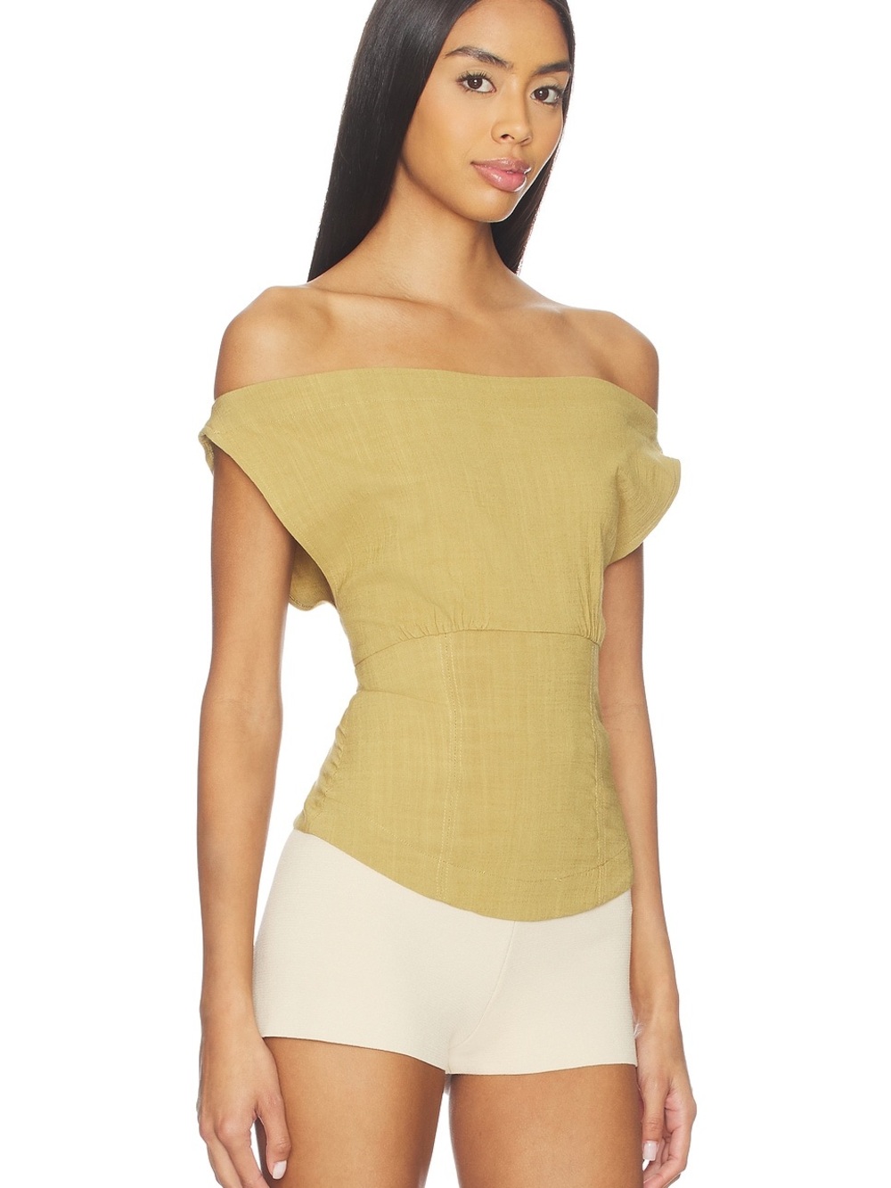 Free People Off-Shoulder Mustard Yellow Crop Top - Picture 2 of 3